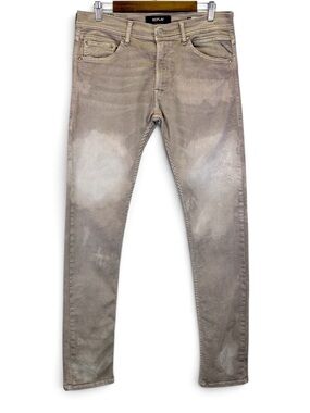 Replay Men’s Jondrill Light Brown Thrashed Slim Jeans Size 33